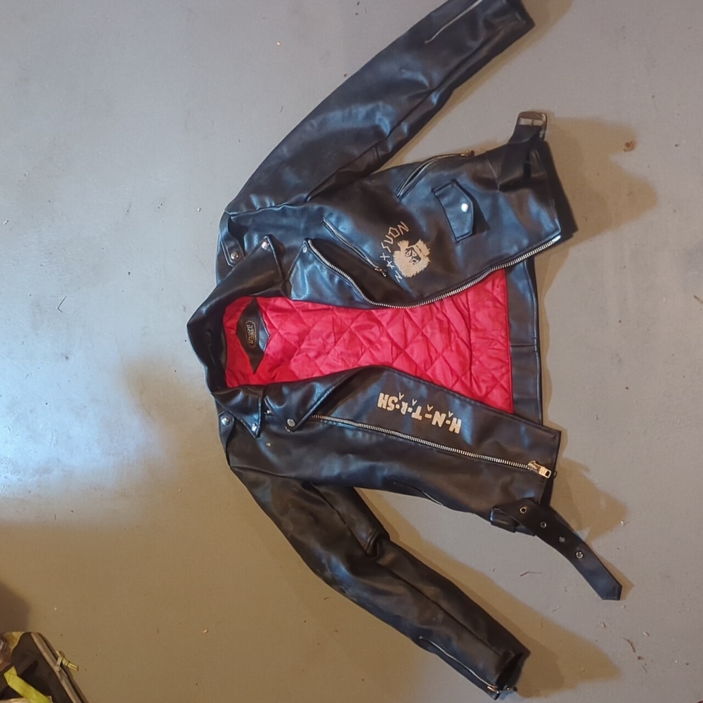 Custom old punk Straight to Hell vegan leather jacket